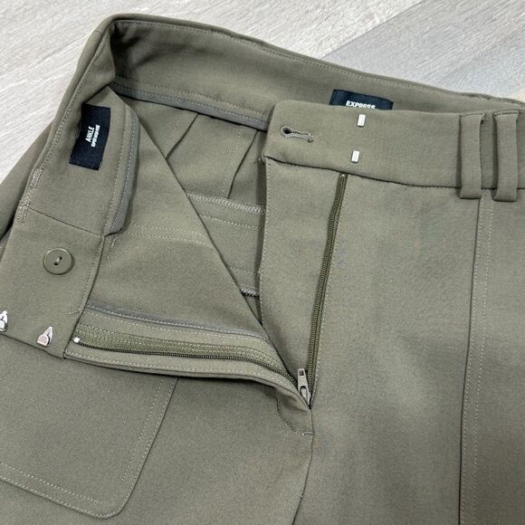 Express Super High Rise Pleated Ankle Cargo Utility Pants Olive Khaki Green 6 - Picture 11 of 16